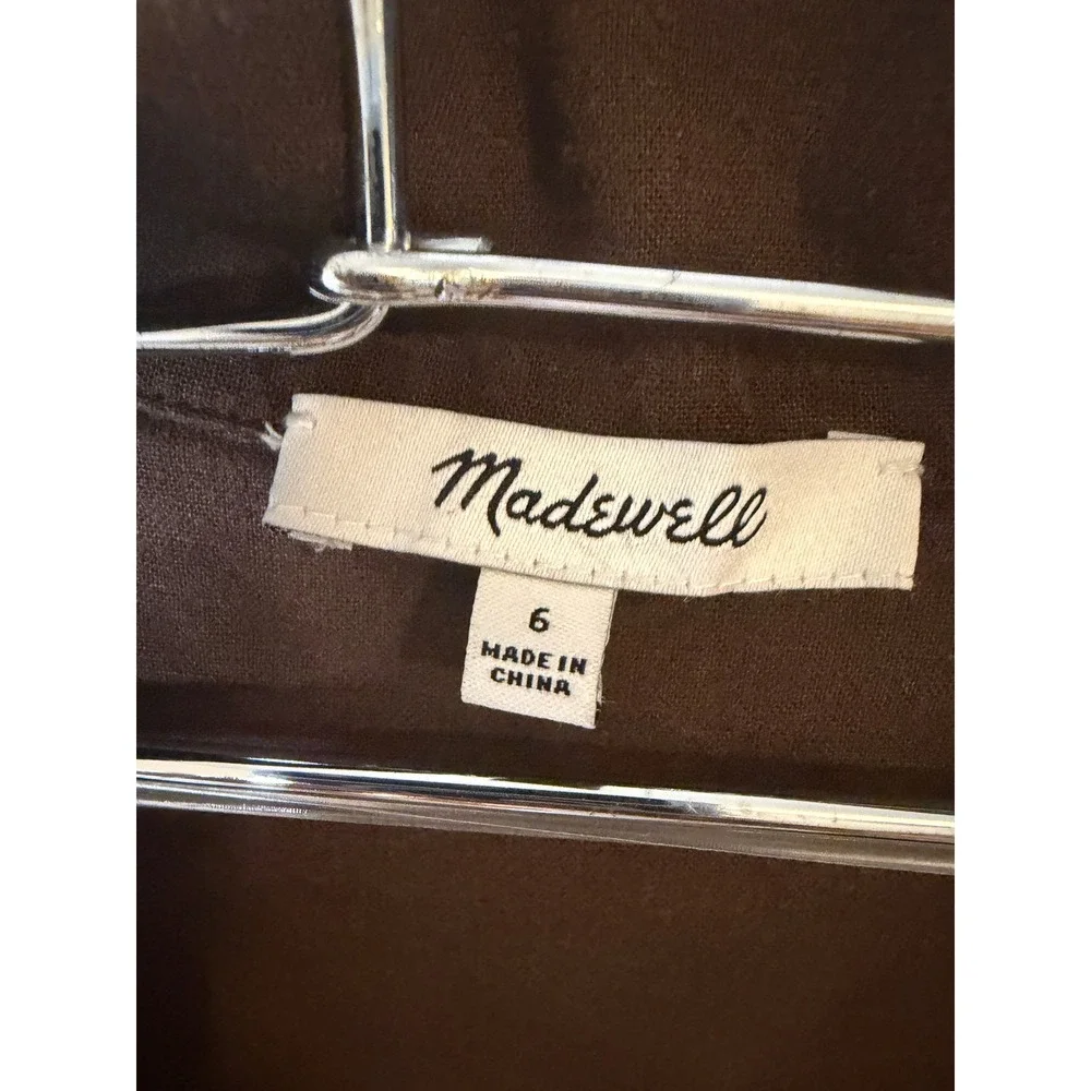 Madewell Brown Linen Blend Button Front Short Sleeve Mini Dress Size 6 - Picture 4 of 7